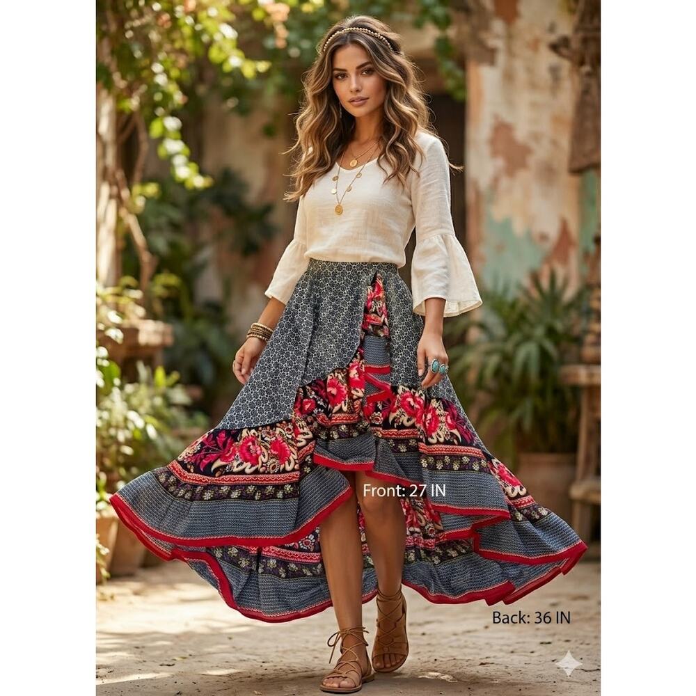 The Pyramid Collection Patchwork Boho Maxi Skirt … - image 1